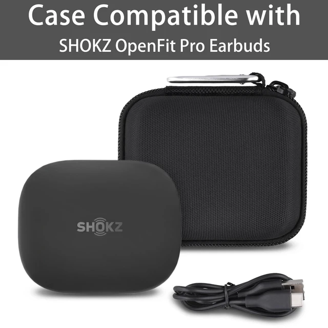 Alt view image 4 of 7 - Hard Case for SHOKZ OpenFit Pro Open-Ear Earbuds, Black | Mesh Accessory Pocket, Charging Cable Storage, Lightweight Design, Carabiner Clip