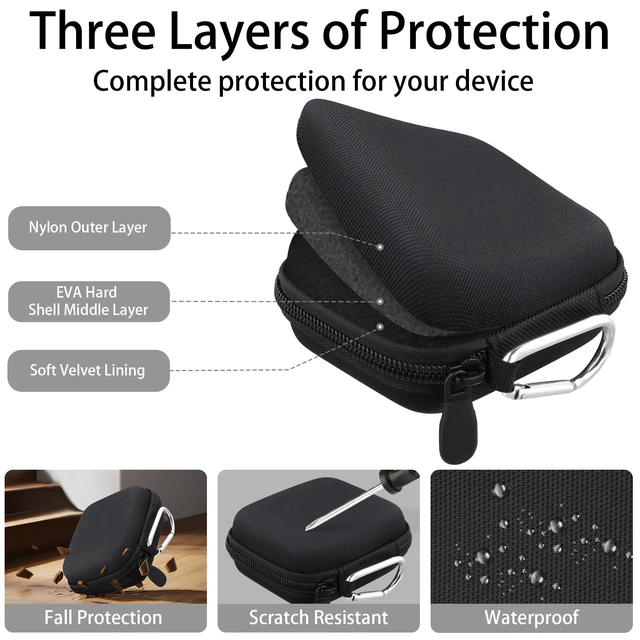 Alt view image 7 of 7 - Hard Case for SHOKZ OpenFit Pro Open-Ear Earbuds, Black | Mesh Accessory Pocket, Charging Cable Storage, Lightweight Design, Carabiner Clip