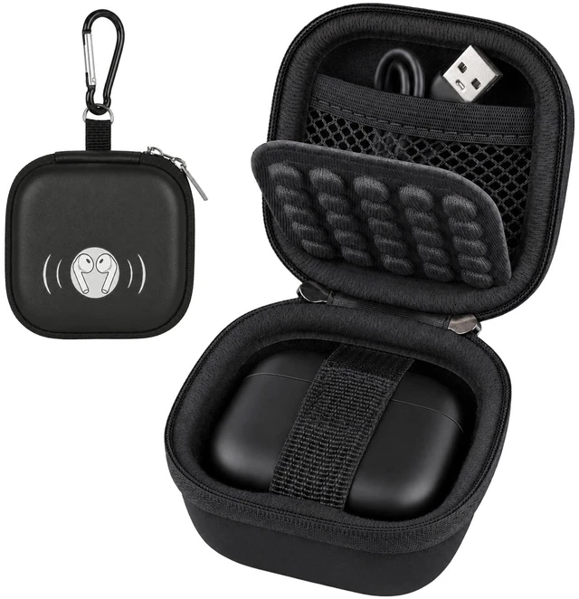Main image of Earbud Case for TAGRY X08 Bluetooth Headphones True Wireless Earbuds | Hard EVA Shell, Mesh Pocket, Carabiner, Dual Zipper, Cable & Ear Tip Storage, Case Only, For Commutes Gym & Travel, Black
