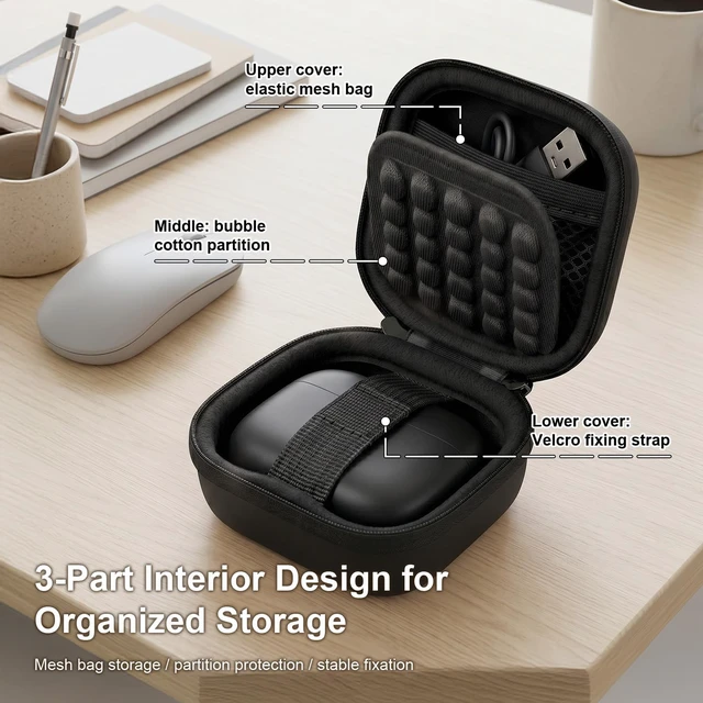 Alt view image 2 of 7 - Earbud Case for TAGRY X08 Bluetooth Headphones True Wireless Earbuds | Hard EVA Shell, Mesh Pocket, Carabiner, Dual Zipper, Cable & Ear Tip Storage, Case Only, For Commutes Gym & Travel, Black
