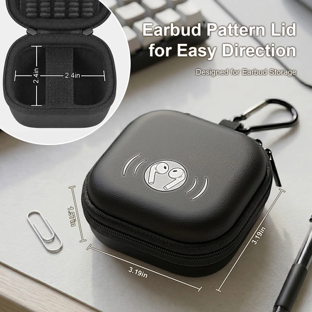 Alt view image 3 of 7 - Earbud Case for TAGRY X08 Bluetooth Headphones True Wireless Earbuds | Hard EVA Shell, Mesh Pocket, Carabiner, Dual Zipper, Cable & Ear Tip Storage, Case Only, For Commutes Gym & Travel, Black