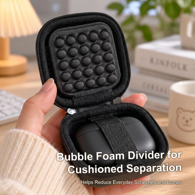 Alt view image 5 of 7 - Earbud Case for TAGRY X08 Bluetooth Headphones True Wireless Earbuds | Hard EVA Shell, Mesh Pocket, Carabiner, Dual Zipper, Cable & Ear Tip Storage, Case Only, For Commutes Gym & Travel, Black