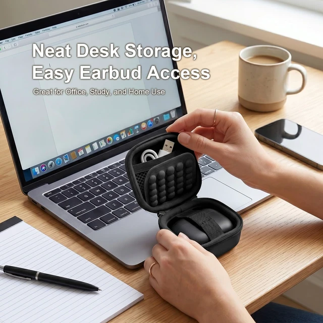 Alt view image 7 of 7 - Earbud Case for TAGRY X08 Bluetooth Headphones True Wireless Earbuds | Hard EVA Shell, Mesh Pocket, Carabiner, Dual Zipper, Cable & Ear Tip Storage, Case Only, For Commutes Gym & Travel, Black