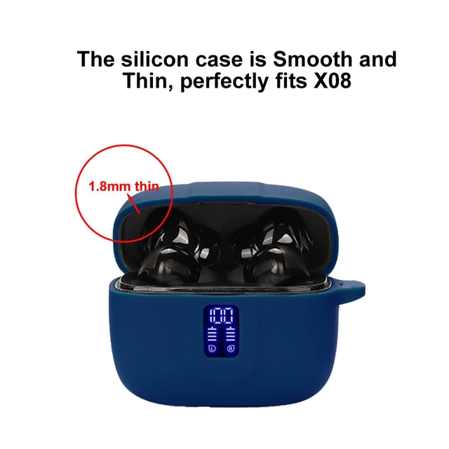 Alt view image 5 of 7 - Earbuds Case Compatible with TAGRY X08 Wireless Headphone, Silicon Protective Cover with Keychain, with Window for LED Display, Blue