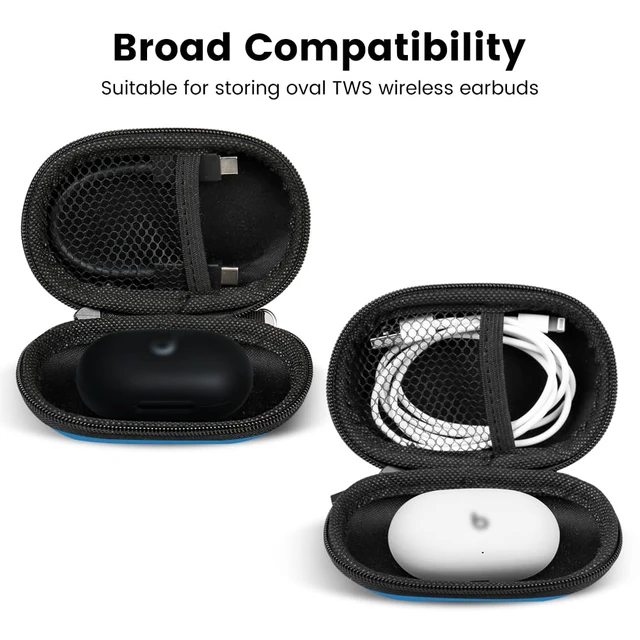 Alt view image 3 of 6 - Earbud Case Holder Earphone Case Wired Headphone Storage Pouch Hard EVA Small Zipper Bag Compatible with Oval Wireless Earbuds, Beats Studio Buds, TOZO Golden X1, Soundcore Space A40 -Blue