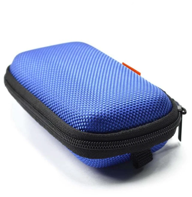 Main image of Blue Rectangle Small EVA Case, Lightweight Hard Shell Zipper Pouch | Mesh Inner Pocket, Universal Bag for Wired Bluetooth Headset, Charger, Durable Exterior, Portable