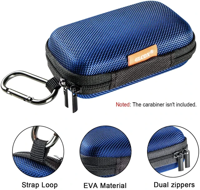 Alt view image 2 of 7 - Blue Rectangle Small EVA Case, Lightweight Hard Shell Zipper Pouch | Mesh Inner Pocket, Universal Bag for Wired Bluetooth Headset, Charger, Durable Exterior, Portable