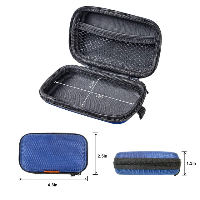 Alt view image 5 of 7 - Blue Rectangle Small EVA Case, Lightweight Hard Shell Zipper Pouch | Mesh Inner Pocket, Universal Bag for Wired Bluetooth Headset, Charger, Durable Exterior, Portable