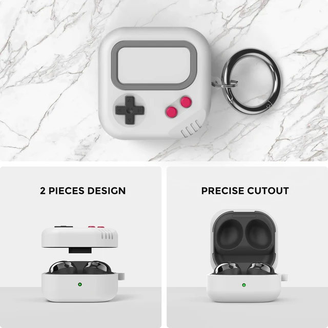 Alt view image 3 of 7 - Case for Samsung Galaxy Buds Core/Buds FE/Buds2 Pro/Buds2/Buds Pro/Buds Live, Retro Game Console Design,Silicone Case Cover with Carabiner for Men Women Gamer (Light Grey)