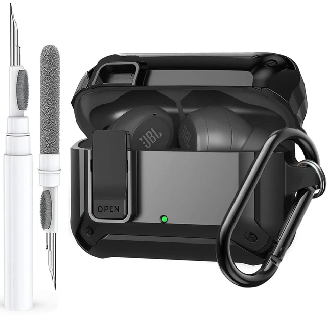 Main image of Compatible with JBL Vibe Beam/Beam 2 Case Cover Lock Clip with Cleaner Kit,Cool Protective JBL Vibe 200TWS Cover Men Women with Carabiner for JBL Vibe Beam 2 Charging Case - Black