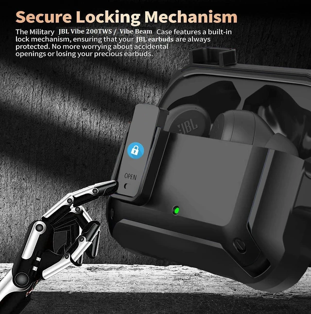 Alt view image 2 of 7 - Compatible with JBL Vibe Beam/Beam 2 Case Cover Lock Clip with Cleaner Kit,Cool Protective JBL Vibe 200TWS Cover Men Women with Carabiner for JBL Vibe Beam 2 Charging Case - Black
