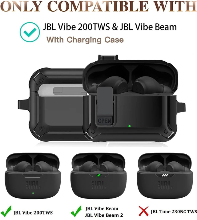 Alt view image 3 of 7 - Compatible with JBL Vibe Beam/Beam 2 Case Cover Lock Clip with Cleaner Kit,Cool Protective JBL Vibe 200TWS Cover Men Women with Carabiner for JBL Vibe Beam 2 Charging Case - Black