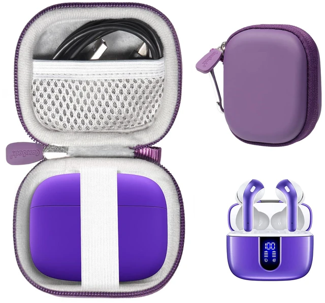 Main image of Case for TAGRY X08 Bluetooth Headphones True Wireless Earbuds 60H, mesh Pocket for Charge Cable (Violet)