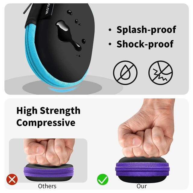 Alt view image 3 of 7 - 5 Pack Earbud Case Storage Bag with Carabiner for Headphones, Oval | Portable EVA Carrying Case, For Wired/Wireless Headphones, SD Card Storage, Camera Chip