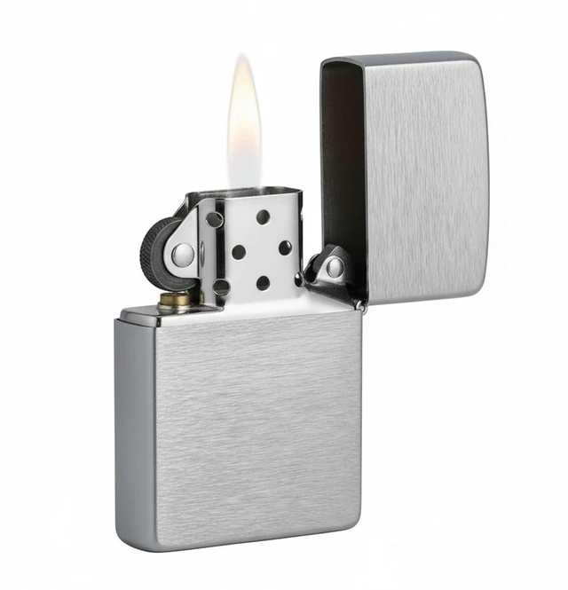 Main image of Classic Brushed Chrome Pocket Lighter - Windproof & Refillable Flip-Top Metal Lighter - Everyday Use Pocket Lighters - Luxury Lighters Made in USA