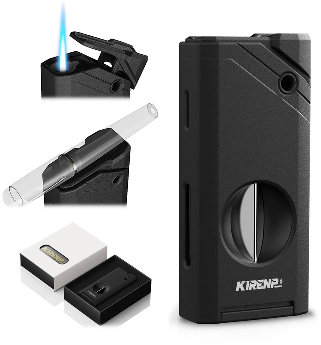 Main image of All-in-one Torch Lighter, with Portable Design, V Shape Shear, Holder, Adjustable Flame, Multi-Functional Lighter Accessories, Refillable Butane Lighter, Candles, Gift for Men, Outdoors (Without Gas)