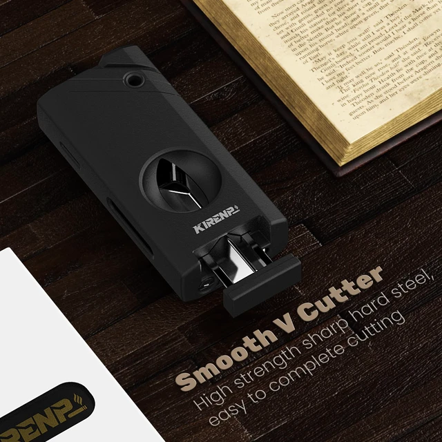 Alt view image 5 of 7 - All-in-one Torch Lighter, with Portable Design, V Shape Shear, Holder, Adjustable Flame, Multi-Functional Lighter Accessories, Refillable Butane Lighter, Candles, Gift for Men, Outdoors (Without Gas)