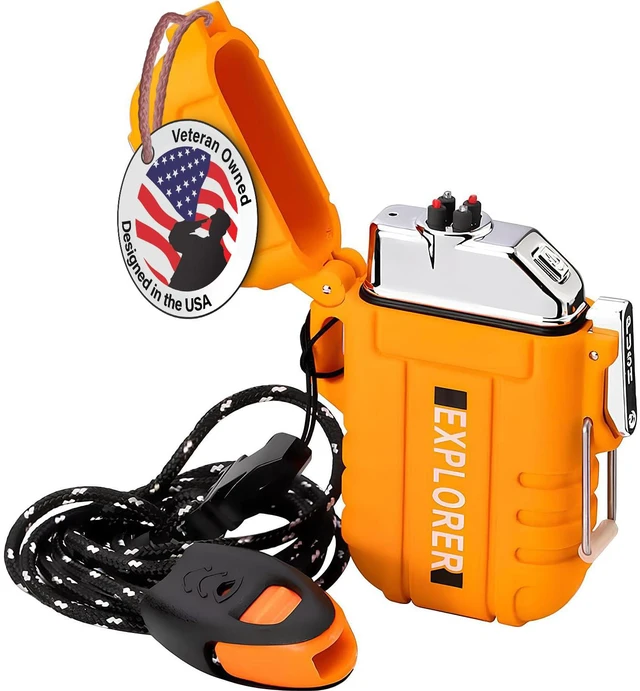 Main image of USB Rechargeable Dual Arc Plasma Lighter - Waterproof, Windproof and Portable Electric Lighter with Emergency Whistle for Outdoor Adventures, Survival, Tactical and Camping