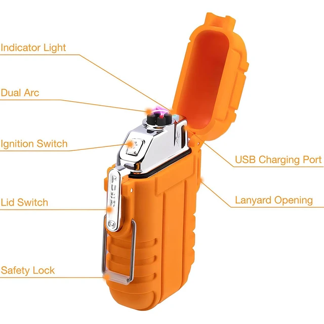 Alt view image 3 of 7 - USB Rechargeable Dual Arc Plasma Lighter - Waterproof, Windproof and Portable Electric Lighter with Emergency Whistle for Outdoor Adventures, Survival, Tactical and Camping