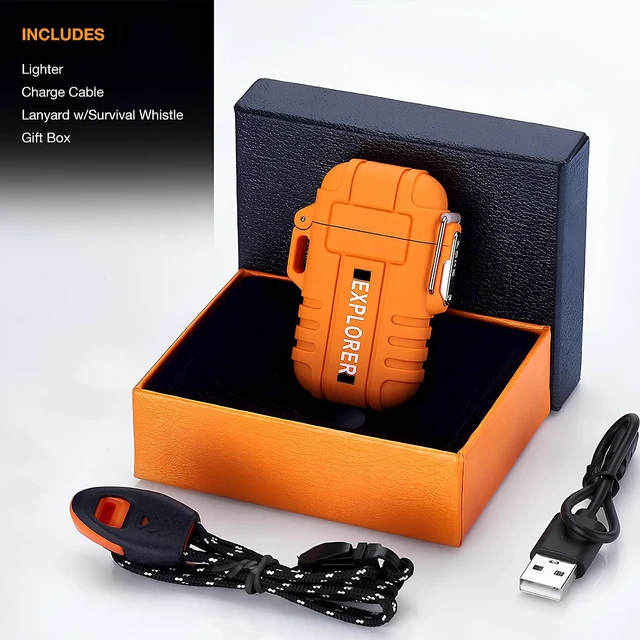 Alt view image 6 of 7 - USB Rechargeable Dual Arc Plasma Lighter - Waterproof, Windproof and Portable Electric Lighter with Emergency Whistle for Outdoor Adventures, Survival, Tactical and Camping