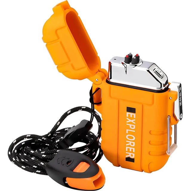 Alt view image 7 of 7 - USB Rechargeable Dual Arc Plasma Lighter - Waterproof, Windproof and Portable Electric Lighter with Emergency Whistle for Outdoor Adventures, Survival, Tactical and Camping