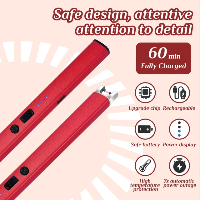 Alt view image 5 of 7 - 2 PCS Candle Lighter,Windproof Flameless Rechargeable Electric Lighter | LED Power Display,Safety Switch,Upgraded Plasma,USB charging,for Birthday Camping BBQ