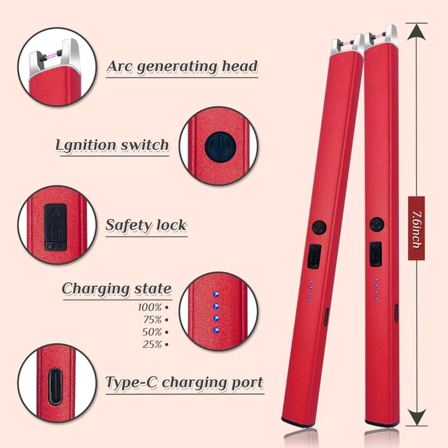 Alt view image 6 of 7 - 2 PCS Candle Lighter,Windproof Flameless Rechargeable Electric Lighter | LED Power Display,Safety Switch,Upgraded Plasma,USB charging,for Birthday Camping BBQ