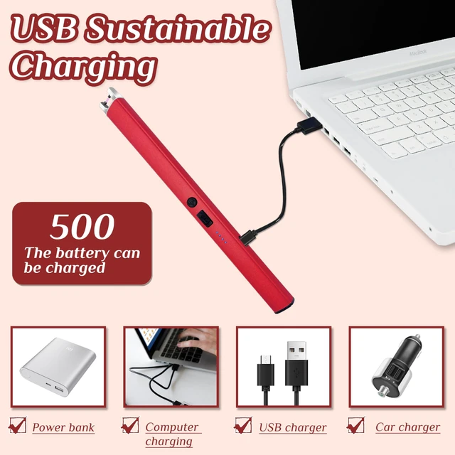Alt view image 7 of 7 - 2 PCS Candle Lighter,Windproof Flameless Rechargeable Electric Lighter | LED Power Display,Safety Switch,Upgraded Plasma,USB charging,for Birthday Camping BBQ