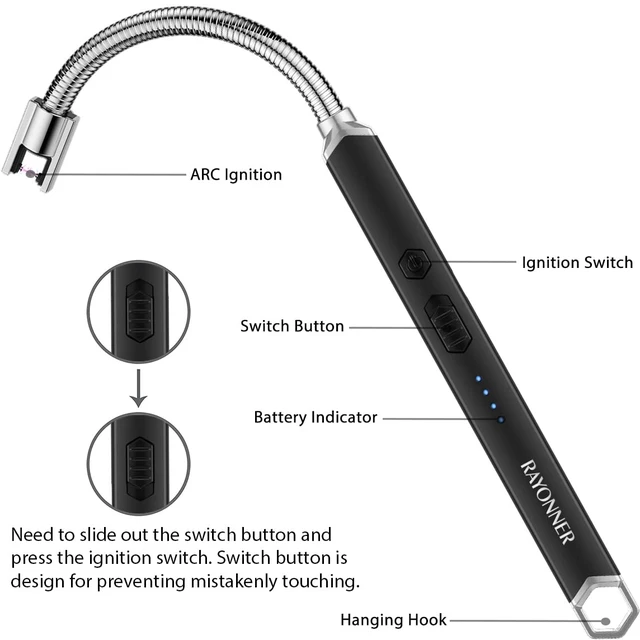 Alt view image 3 of 7 - USB Rechargeable Electric Candle Lighter, Black & Black | Windproof Plasma Arc, Flexible Neck for Deep Jars, BBQ, Camping Flameless Fire Starter, Christmas Stocking Stuffers Gift