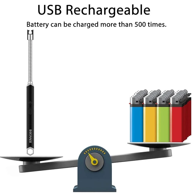 Alt view image 7 of 7 - USB Rechargeable Electric Candle Lighter, Black & Black | Windproof Plasma Arc, Flexible Neck for Deep Jars, BBQ, Camping Flameless Fire Starter, Christmas Stocking Stuffers Gift