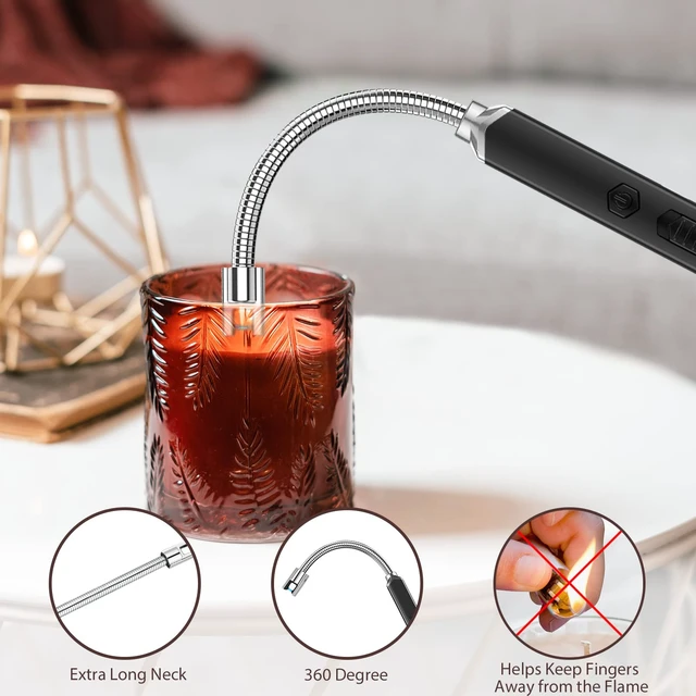 Alt view image 4 of 7 - USB Rechargeable Electric Candle Lighter, Black & Black | Windproof Plasma Arc, Flexible Neck for Deep Jars, BBQ, Camping Flameless Fire Starter, Christmas Stocking Stuffers Gift
