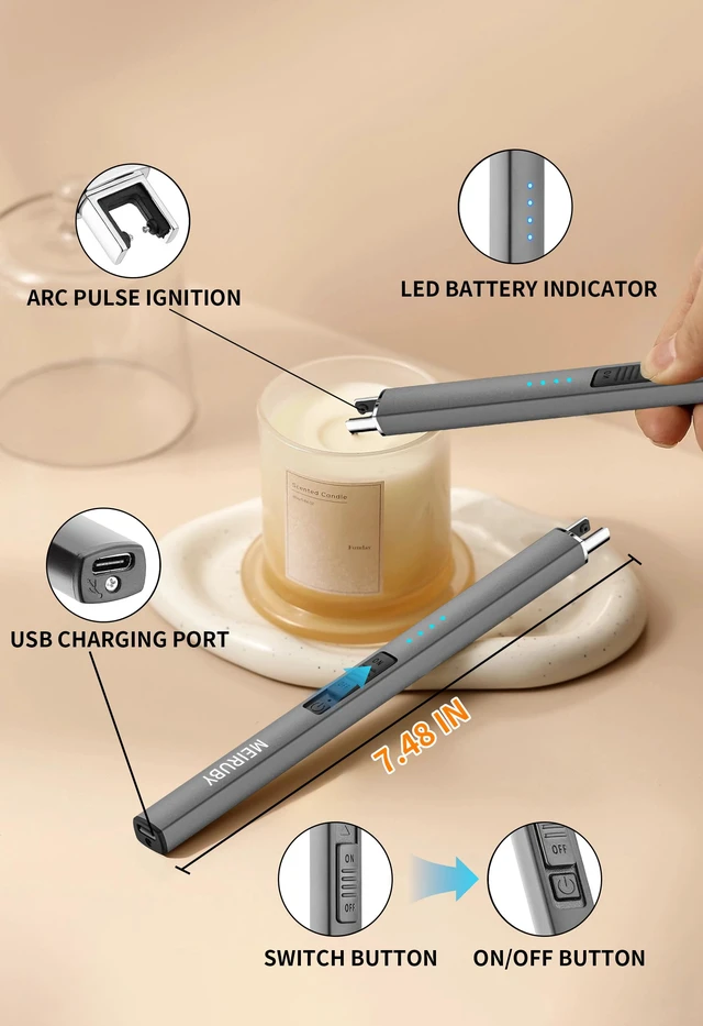 Alt view image 2 of 7 - Electric Candle Lighter, Christmas Stocking Stuffers Gifts for Women Mom Men Wife Sister, USB Arc Rechargeable Windproof Long Lighter for Candle BBQ Housewarming Birthday Gifts Idals