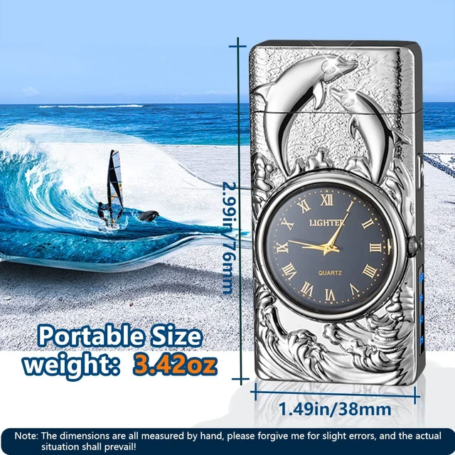 Alt view image 4 of 7 - Electric Lighters Rechargeable USB Cool Lighters Vintage Design Plasma Lighter with 3D Dolphin Clock LED Light for Camping Giving (Silver)