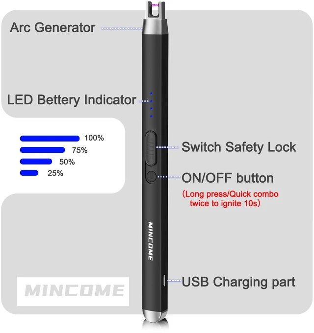 Alt view image 3 of 7 - Candle Lighter Electric Rechargeable USB Plasma Arc Lighter with Safety Lock,Windproof Flameless Long Matches Lighters for Candle,Grill,BBQ,Camping