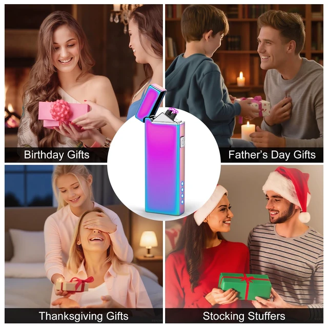 Alt view image 7 of 7 - Electric Lighter USB Rechargeable Plasma Lighter Cute Pocket Lighter Women Windproof Dual Arc, Battery Indicator, Christmas Stocking Stuffers,Pretty Birthday Gifts for Women Friends Wife (Multichrome)