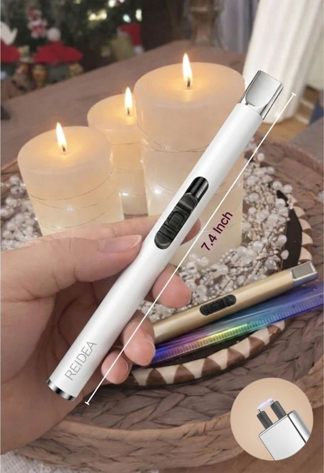 Alt view image 2 of 7 - USB Candle Lighter, Windproof Flameless Electronic Rechargeable with Safety Protector Button for Home Candle Outdoor Activities (White)