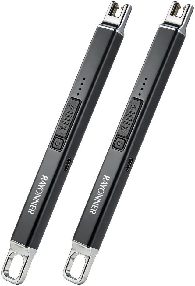 Main image of Electric Candle Lighter USB Plasma Arc Windproof, 2 Pack, Black | Rechargeable, Hanging Hook, Windproof Flameless Igniter, For Camping Grill Home Decor Gifts