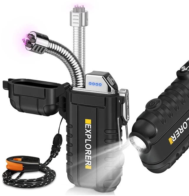 Main image of Electric Lighter USB C, Powerful Dual Arc Plasma Flame, with Flashlight, Wind & Waterproof Lighters for Candle, Camping, Grill, Emergency