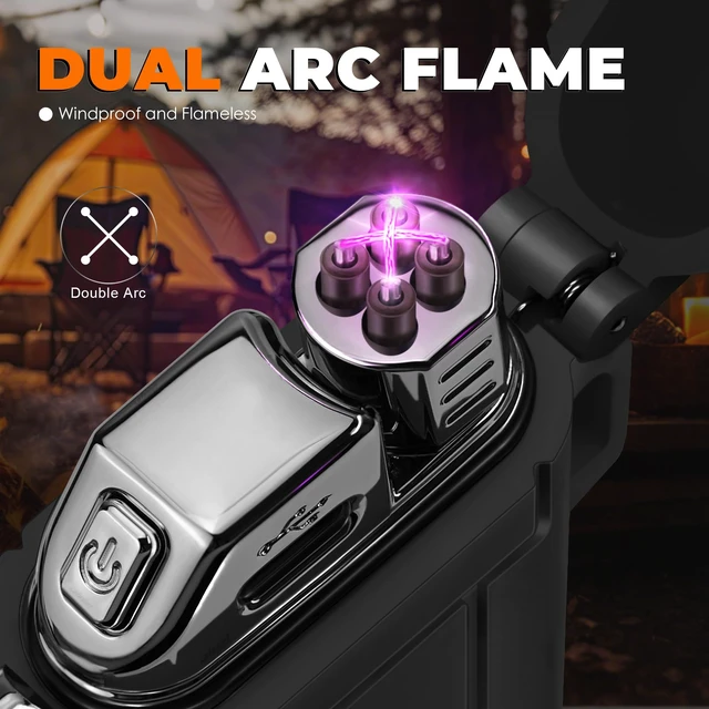 Alt view image 3 of 7 - Electric Lighter USB C, Powerful Dual Arc Plasma Flame, with Flashlight, Wind & Waterproof Lighters for Candle, Camping, Grill, Emergency