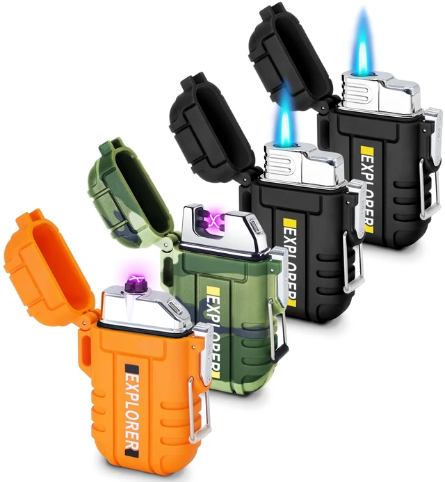 Main image of 4 Pack Waterproof Lighter Outdoor Windproof Torch Lighters Dual Arc Lighters Butane Electric USB Rechargeable Flameless Plasma Lighter Camping Hiking Adventure Survival Tactical Gear