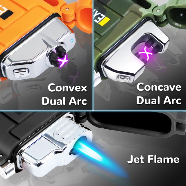 Alt view image 2 of 6 - 4 Pack Waterproof Lighter Outdoor Windproof Torch Lighters Dual Arc Lighters Butane Electric USB Rechargeable Flameless Plasma Lighter Camping Hiking Adventure Survival Tactical Gear