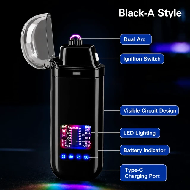 Alt view image 2 of 7 - Electric Lighter, USB Rechargeable Windproof Dual Arc Lighter, Small Flameless Plasma Lighters for Outdoor, Camping, Kitchen,Boyfriends Father,Grill,Gifts,Candle,Indoors-Black A