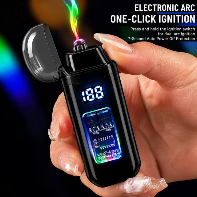 Alt view image 3 of 7 - Electric Lighter, USB Rechargeable Windproof Dual Arc Lighter, Small Flameless Plasma Lighters for Outdoor, Camping, Kitchen,Boyfriends Father,Grill,Gifts,Candle,Indoors-Black A