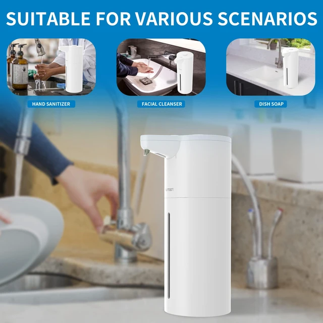 Alt view image 2 of 6 - Automatic Soap Dispenser Touchless, Modern, Kitchen & Bathroom, Hands-Free, Adjustable Volume, Long Battery Life, Compatible with Thick & Thin Soap, Easy for Toddlers, Clog-Free, White
