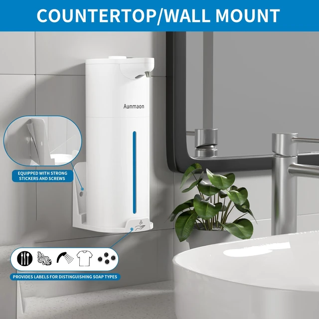 Alt view image 4 of 6 - Automatic Soap Dispenser Touchless, Modern, Kitchen & Bathroom, Hands-Free, Adjustable Volume, Long Battery Life, Compatible with Thick & Thin Soap, Easy for Toddlers, Clog-Free, White