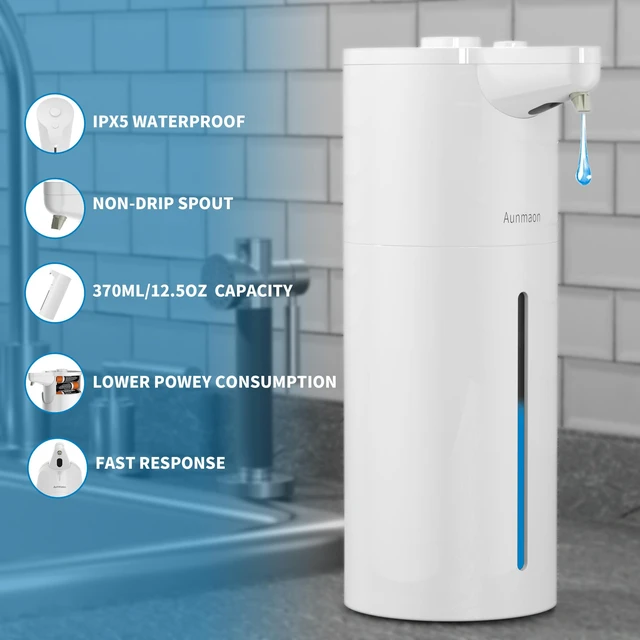 Alt view image 5 of 6 - Automatic Soap Dispenser Touchless, Modern, Kitchen & Bathroom, Hands-Free, Adjustable Volume, Long Battery Life, Compatible with Thick & Thin Soap, Easy for Toddlers, Clog-Free, White