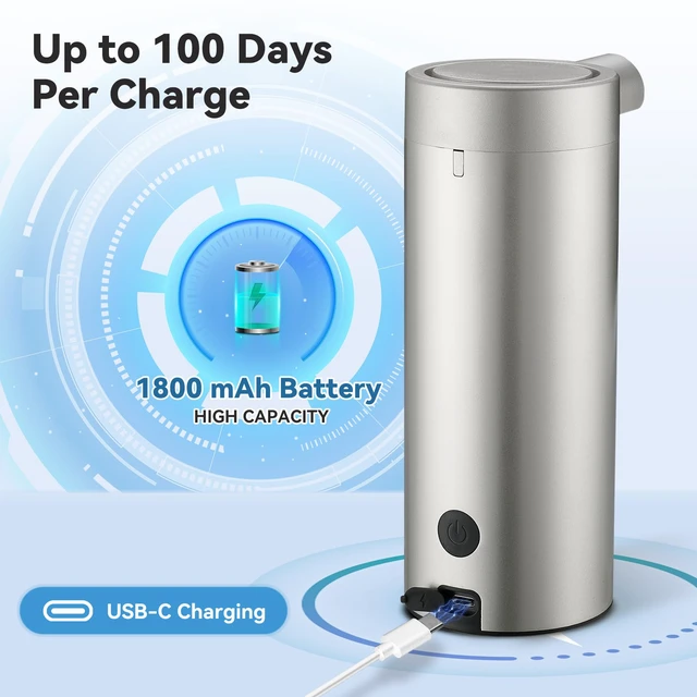 Alt view image 3 of 4 - Automatic Liquid Soap Dispenser Touchless, Stainless Steel, Rechargeable | 11.8oz/350ml, IPX5 Waterproof, 3 Adjustable Dispensing Modes, Auto-clean,Hand Soap, Dish soap Dispenser for Kitchen Bathroom