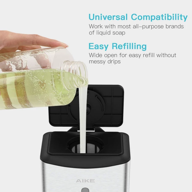Alt view image 3 of 7 - Heavy Duty Automatic Soap Dispenser,37oz for Bathroom,Brushed Steel | 5-Level and Savety Key for Commercial(4*AA Batteries Not Included),Screw Wall Mount for Space-Saving,Stainless Steel AK1206