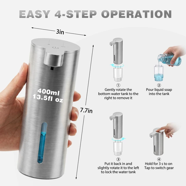 Alt view image 2 of 7 - Automatic Soap Dispenser, Stainless Touchless Liquid Soap Dispenser, Electric Auto Dish Soap Dispensers Wall Mount, 4 Adjustable Volumes for Kitchen & Bathroom