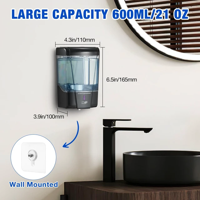 Alt view image 4 of 7 - 4 Pack Automatic Soap Dispenser Touchless,600 ml / 20 oz Commercial Hand Soap Dispenser,Wall Mount Hand sanitizer Dispenser for Bathroom Offices Home Kitchen HotelBlack